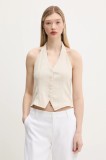 Hollister Co. vestă de in femei, culoarea bej, un singur rand de nasturi, KI340-5071