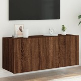 Cumpara ieftin Comodă TV de perete cu lumini LED, stejar maro, 100x35x41 cm