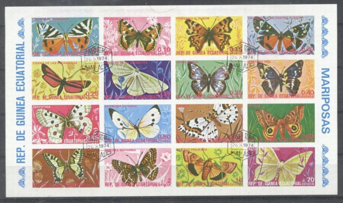 Eq. Guinea 1974 Butterflies, imperf. block, used T.121