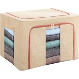 Cutie de Depozitare Pliabila, Flippy, 100 L, din Bumbac si In, 60x42x40 cm, 2 Ferestre, Frontala si Laterala, 2 Usi de Acces cu Fermoar Bidirectional,