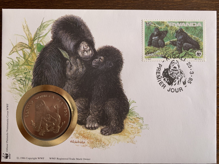 rwanda - gorila - FDC cu medalie, fauna wwf