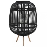 Suport lum&acirc;nări tip felinar vertical, negru, bambus