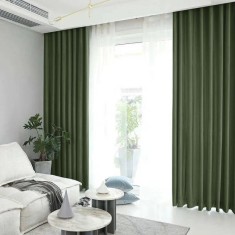 Draperie din catifea blackout cu rejansa transparenta cu ate pentru galerie, Madison, 150x245 cm, densitate 700 g/ml, Kelp, 1 buc