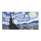 Tablou celebru pictat manual, Noapte instelata, 140x70cm ulei pe panza, reproducere Vincent van Gogh, gata de agatat pe perete