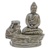 Suport Ceramic Betisoare si Conuri Parfumate, Buddha, Gri, 11x7x12cm, Oem