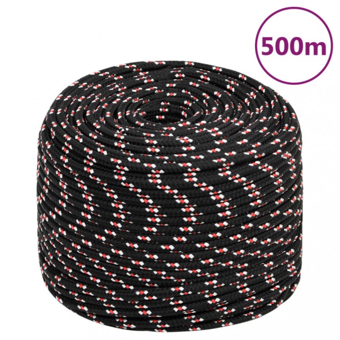 vidaXL Fr&acirc;nghie de barcă, negru, 10 mm, 500 m, polipropilenă