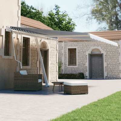 vidaXL Copertină autonomă retractabilă automat albastru&amp;amp;alb 450x300 cm foto