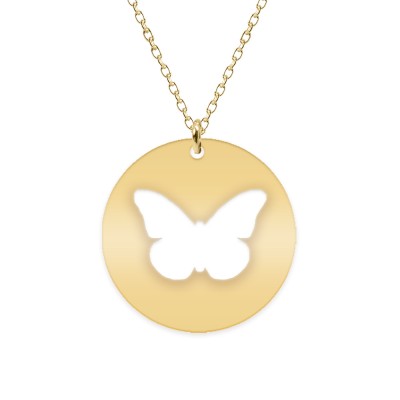 Papilio - Colier personalizat cu fluturas decupat din argint 925 placat cu aur galben 24K- Banut foto