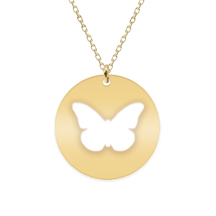 Papilio - Colier personalizat cu fluturas decupat din argint 925 placat cu aur galben 24K- Banut