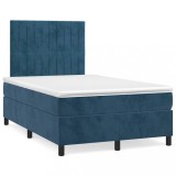vidaXL Pat box spring cu saltea, albastru &icirc;nchis, 120x190 cm, catifea 3270011