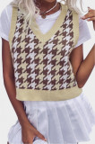 Vesta tricotata de dama cu imprimeu ecosez/picior de cocos, cu decolteu in V, multicolor, S