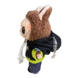 Figurina Labubu Bunny Streetwear cu hanorac negru si pantaloni jeans, stil urban handmade