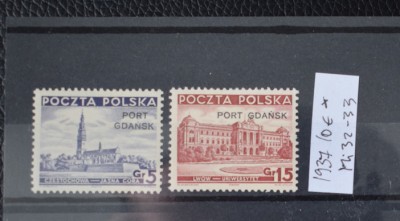 TS23 - Timbre serie Polonia - 1937 Mi32-33 nestampilat * Port Gdansk foto