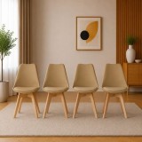 Set 4 scaune bucatarie/living, Artool, Mark, PP bej, picioare lemn natur, 49x52x82 cm