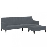 Canapea extensibila cu taburet, 2 locuri, gri inchis, catifea