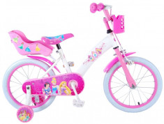 Bicicleta pentru fete ajustabila din otel cu roti ajutatoare 16&amp;amp;quot; EandL CYCLES Disney Princess Alb - Roz foto