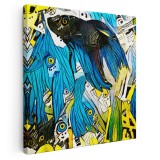 Tablou pictura peste fundal forme abstracte, albastru 1407 Tablou canvas pe panza CU RAMA 100x100 cm
