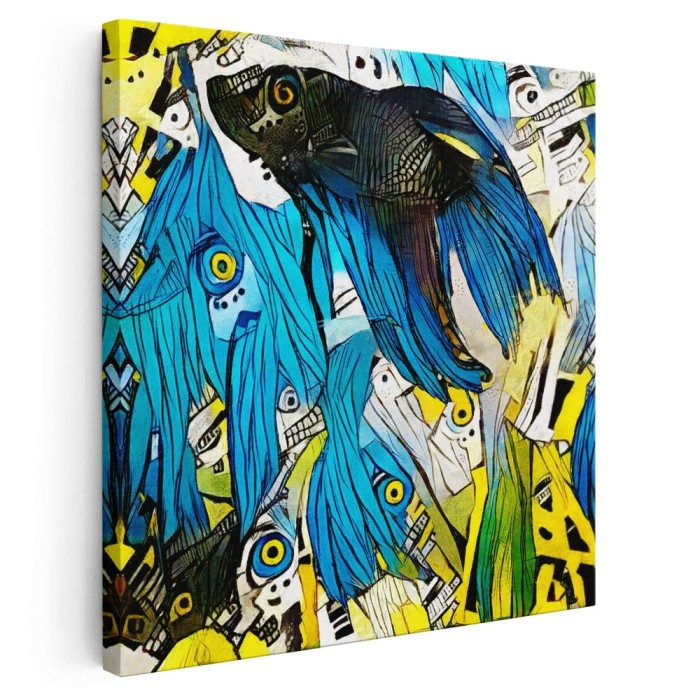 Tablou pictura peste fundal forme abstracte, albastru 1407 Tablou canvas pe panza CU RAMA 80x80 cm