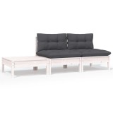 Set mobilier gradina Gossi, 3 piese, lemn masiv pin, alb/antracit, perne incluse, canapea, taburet/masa