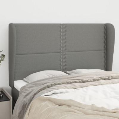 vidaXL Tăblie de pat cu aripioare gri &amp;icirc;nchis 147x23x118/128 cm textil foto