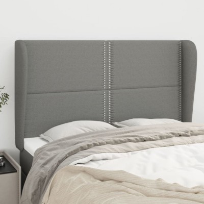 vidaXL Tăblie de pat cu aripioare gri &amp;icirc;nchis 147x23x118/128 cm textil 3117815 foto