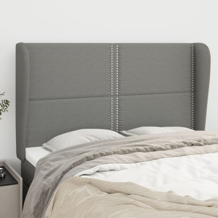 vidaXL Tăblie de pat cu aripioare gri &icirc;nchis 147x23x118/128 cm textil 3117815