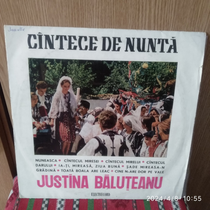 -Y- CANTECE DE NUNTA - JUSTINA BALUTEANU - DISC VINIL LP 10 &quot; ( STARE EX+ )