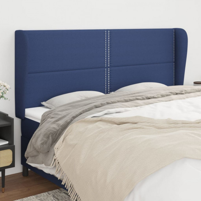 vidaXL Tăblie de pat cu aripioare, albastru, 203x23x118/128 cm, textil