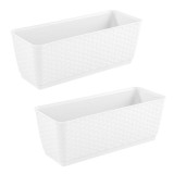Set 2 jardiniere decorative cu suport metalic, Prosperplast, imitatie ratan, alb, 48.9x17.3x15 cm GartenVIP DiyLine