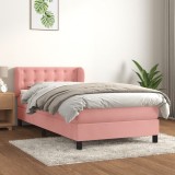 Cumpara ieftin Pat box spring cu saltea, roz, 90x200 cm, catifea