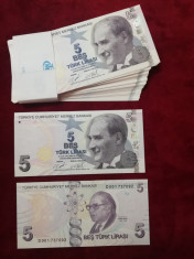 Bancnote Turcia 5 Turkish Lira 2020 P-222d * Serie D 001 foto