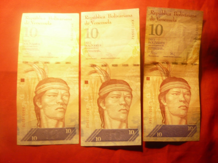 Set 3 bancnote 10 bolivari 2014 Venezuela , cal. aproape NC