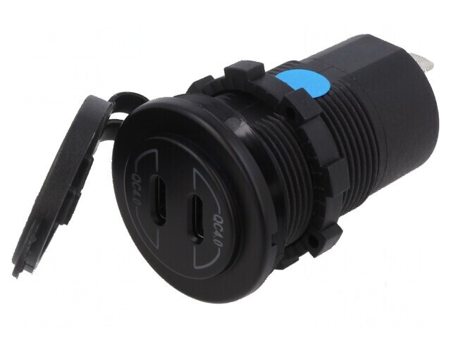 Alimentator USB USB C soclu x2 Tens.alim: 12&divide;24VDC neagră - Alimentator USB C dublu pentru mașină