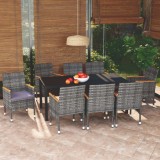 VidaXL Set mobilier grădină cu perne, 9 piese, gri, poliratan