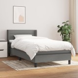 vidaXL Pat box spring cu saltea, gri &icirc;nchis, 90x200 cm, textil