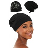 Bonetă de noapte pentru protecție păr cu interior din satin, Negru - Negru, Medium