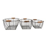 Cumpara ieftin Set 3 cosuri depozitare fier maro lemn 35x26x14 cm, 31x22x13 cm, 27x19x12 cm