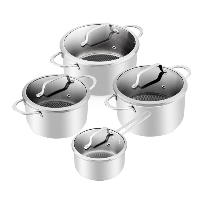 Set 4 vase de gatit ETA Honeycomb 1929 90000, otel inoxidabil, suprafata
