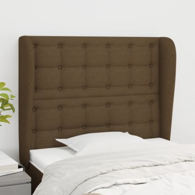 vidaXL Tăblie de pat cu aripioare maro &amp;icirc;nchis 83x23x118/128 cm textil 3118367 foto