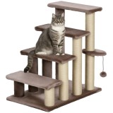 PawHut Scara pentru animale de companie, casa pentru zg&acirc;riere, 4 trepte, pentru animale cu o greutate de p&acirc;nă la 5 kg, 60x40x64cm, Maro | Aosom Romani