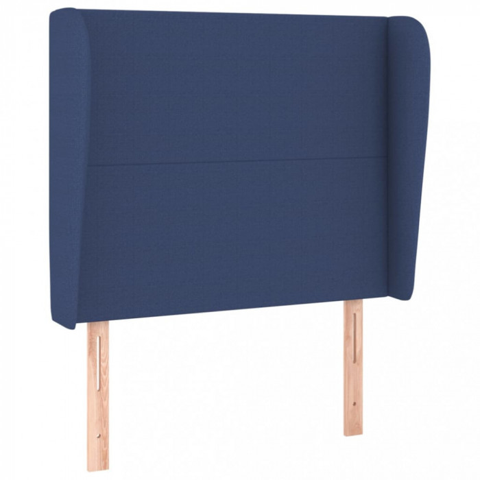 Tablie de pat cu aripioare, albastru, 103x23x118/128 cm, textil