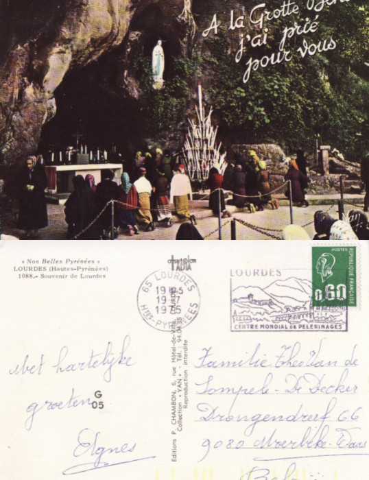 Ilustrata Franta - Lourdes-Grotte-stampila centru pelerinaj
