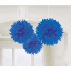 Decoratiuni albastre pom pom Fluffy 40.6 cm set 3 buc foto