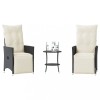 Gossi set bistro cu perne, 3 piese, negru, poliratan