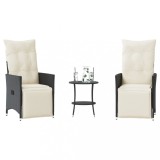 Gossi set bistro cu perne, 3 piese, negru, poliratan