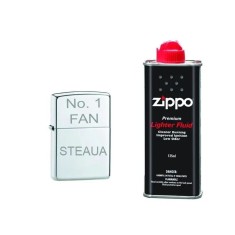 Bricheta Argintie Personalizata No.1 FAN Steaua si lichid Zippo