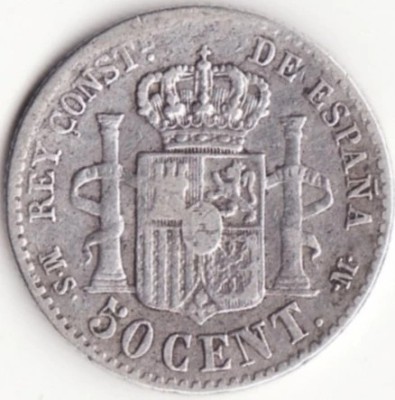 Moneda Argint Spania - 50 Centimos 1885 foto
