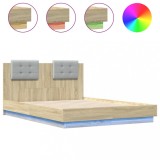 Cadru de pat cu tablie si lumini LED, stejar sonoma, 135x190 cm