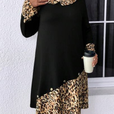 Rochie mini, cu imprimeu leopard si maneca lunga, negru, dama, Shein