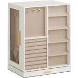 SONGMICS Cutie bijuterii rotativa 360&deg;, cu 5 sertare si ferestre, MDF si catifea, 22x16x29 cm, alb Household NewTrend